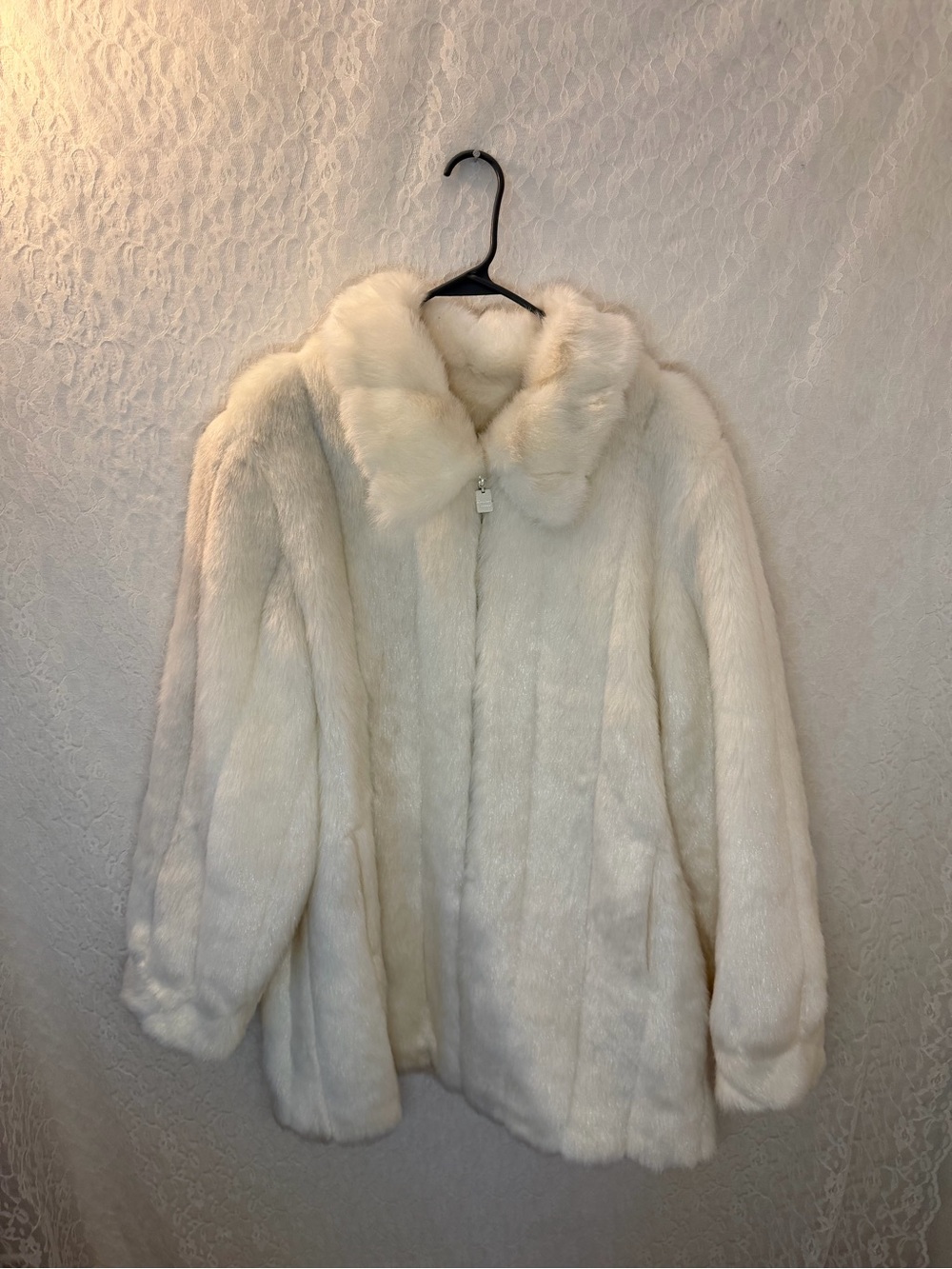 Dennis Basso Ivory Faux Fur Coat